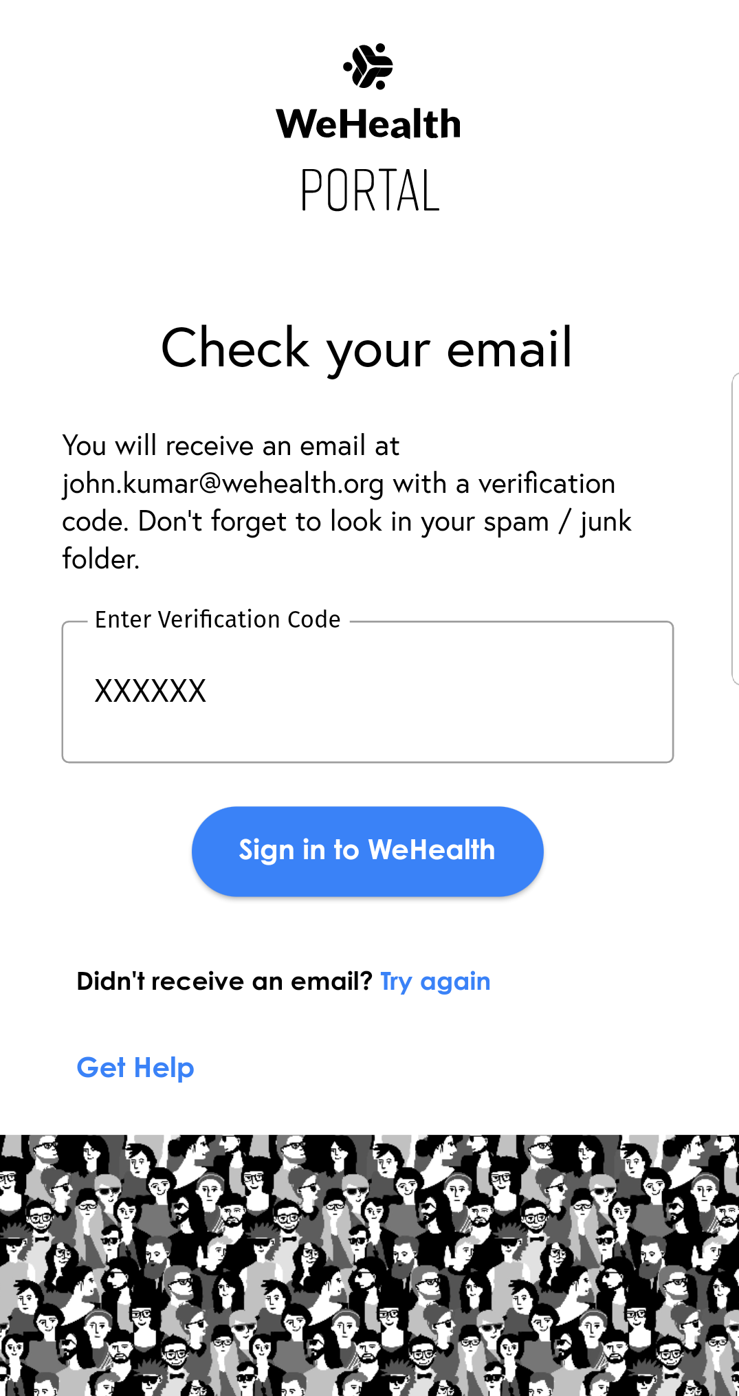 Portal by Hub sign in with verification code step 3