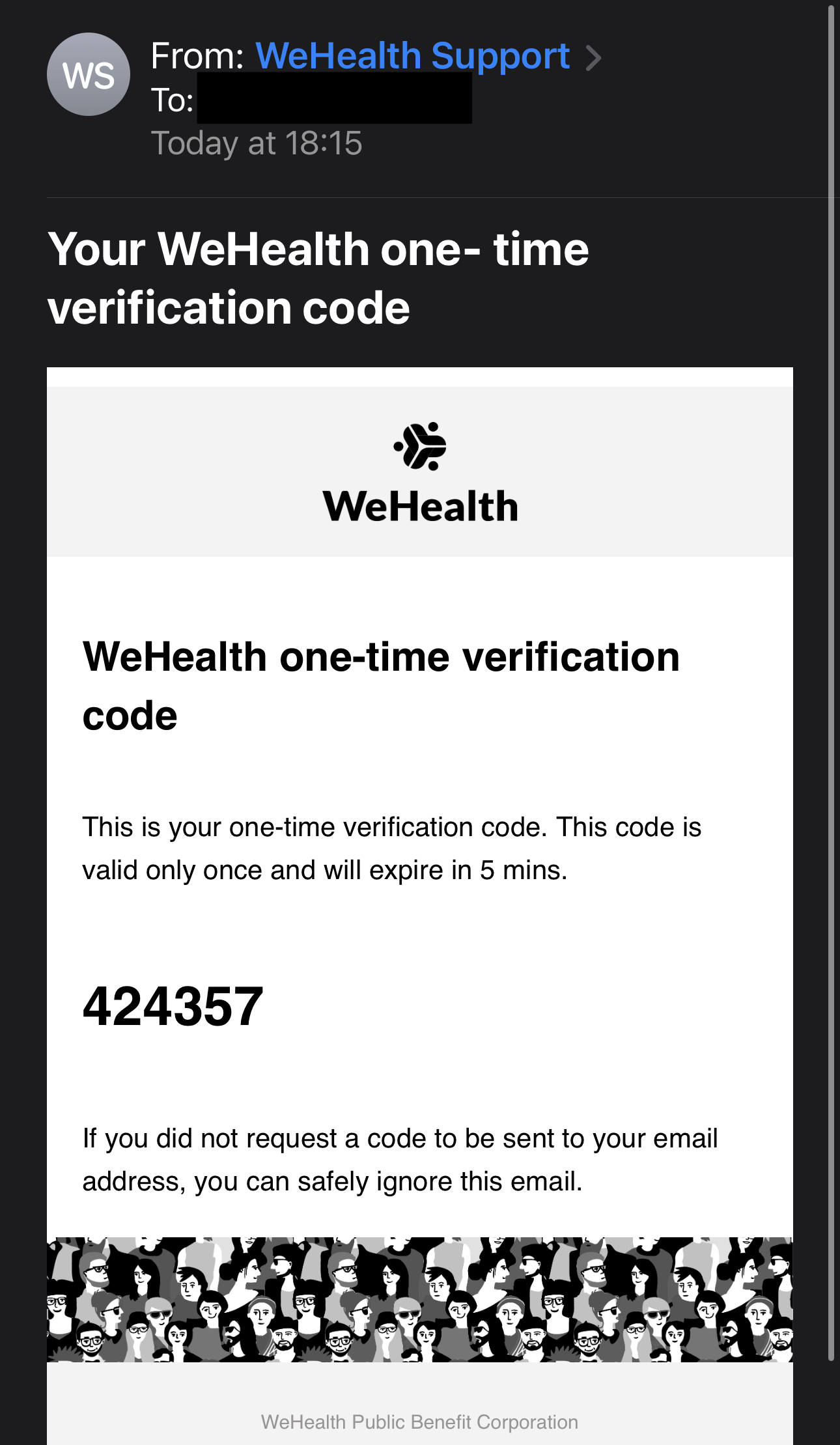 Portal by Hub verification code email sample