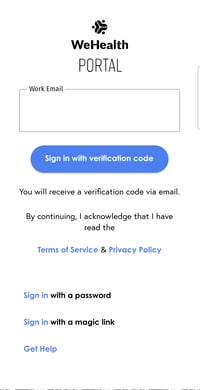 Portal by Hub sign in with verification code step 1