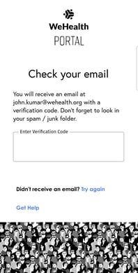 Portal by Hub sign in with verification code step 2