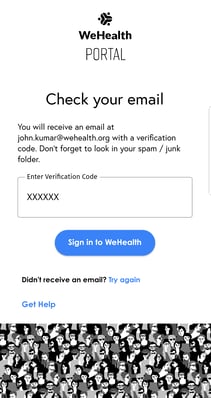 Portal by Hub sign in with verification code step 3
